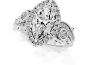 Marquise Vintage Milgrain Halo Engagement Ring Setting | Bezel Shoulder Accents | Sterling Silver