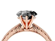 Fancy Black Heart Cut Diamond Solitaire Milgrain Engraved Band Set in Rose gold with Prong Setting