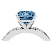 Fancy Blue Princess Cut Diamond Solitaire Ring Set in Silver with Slim Pavé Band and Prong Setting