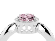 Fancy Pink Oval Cut Diamond Halo Engagement Ring Set in White gold with Plain Split Shank and Prong Setting