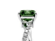 Fancy Green Asscher Cut Diamond Twist Band Solitaire Set in Silver with Pavé Accents and Prong Setting
