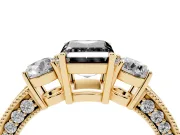 Emerald Cut Vintage Three Stone Engagement Ring Setting for a Black Center | Graduated Milgrain Pavé | Yellow Gold