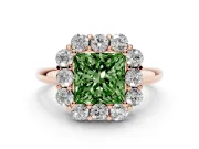 Princess Cut Graduated Milgrain Halo Engagement Ring Setting for a Fancy Green Lab-Grown Diamond | Rose Gold