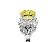 Fancy Yellow Cushion Cut Diamond Cluster Leaf Design Ring Set in Platinum with Prong Setting