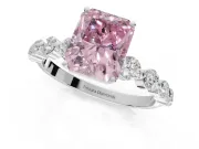 Radiant Cut Graduated Side Stone Engagement Ring Setting for a Fancy Pink Lab-Grown Diamond | Platinum