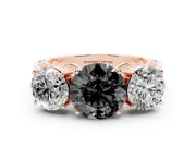 Round Three Stone Engagement Ring Setting for a Black Center | Beaded Shoulders | Rose Gold