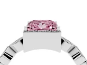 Fancy Pink Princess Cut Diamond Vintage-Inspired Milgrain Ring Set in White gold with Marquise Stations of Round Accents