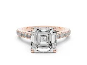 Asscher Cut Hidden Halo Pave Engagement Ring Setting | Claw Prongs | Rose Gold