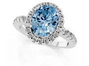Fancy Blue Oval Cut Diamond Pavé Band Halo Engagement Ring Set in Silver with Prong Setting