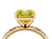 Fancy Yellow Asscher Cut Diamond Solitaire Ring Set in Yellow gold with Milgrain and Black Enamel X Pattern Band
