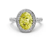 Oval Milgrain Halo Engagement Ring Setting for a Fancy Yellow Lab-Grown Diamond | Side Stones | Platinum