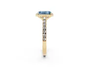 Emerald Cut Halo Pavé Engagement Ring Setting for a Fancy Blue Lab-Grown Diamond | Yellow Gold