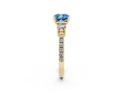 Cushion Cut Three Stone Engagement Ring Setting for a Fancy Blue Lab-Grown Diamond | Pavé Band | Yellow Gold