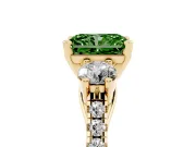 Fancy Green Three-Stone Radiant Cut Diamond Pavé Band Ring Set in Yellow gold with Prong-Set Trio