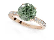 Round Hidden Halo Engagement Ring Setting for a Fancy Green Lab-Grown Diamond | Pavé Band | Rose Gold