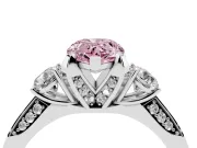 Pear-Shaped Hidden Halo Three Stone Engagement Ring Setting for a Fancy Pink Lab-Grown Diamond | Pave Gallery | Platinum