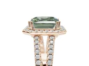 Asscher Cut Halo Split Shank Engagement Ring Setting for a Fancy Green Lab-Grown Diamond | Pavé Shoulders | Rose Gold