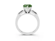 Fancy Green Heart Cut Diamond Solitaire Ring Set in White gold with Tapered Baguette Side Stones and Prong Setting
