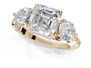 Asscher Cut Three Stone Engagement Ring Setting | Tapered Pave Band | Yellow Gold