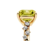 Fancy Yellow Asscher Cut Diamond Solitaire Vine Band Ring Set in Yellow gold with Round Accents and Prong Setting