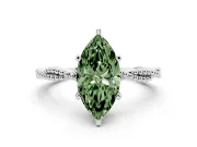 Fancy Green Marquise Cut Diamond Solitaire Ring Set in Silver with Twisted Band and Bead Prong Setting