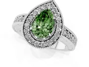 Fancy Green Pear Cut Diamond Halo Ring Set in Platinum with Round Accent Halo, Pavé Band and Prong Setting