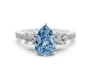 Pear-Shaped Three Stone Engagement Ring Setting for a Fancy Blue Lab-Grown Diamond | Pavé Band | Sterling Silver