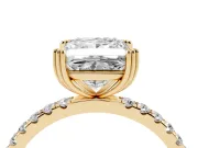 Princess Cut Diamond Brilliant Solitaire Set in Yellow gold with Pavé Band and Claw Prong Setting