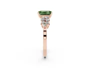 Fancy Green Emerald Cut Diamond Cluster Engagement Ring Set in Rose gold with Pavé Band and Prong Setting