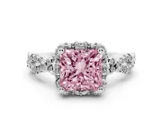 Princess Cut Milgrain Halo Engagement Ring Setting for a Fancy Pink Lab-Grown Diamond | Graduated Shoulders | White Gold