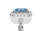 Emerald Cut Milgrain Halo Engagement Ring Setting for a Fancy Blue Lab-Grown Diamond | Pavé Shoulders | Platinum