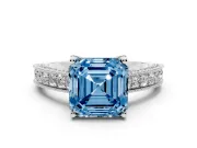 Asscher Cut Hidden Halo Engagement Ring Setting for a Fancy Blue Lab-Grown Diamond | Milgrain Pave | Platinum