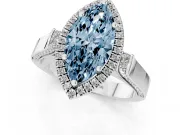 Fancy Blue Marquise Cut Diamond Halo Ring Set in Platinum with Pavé-Lined Split Shank Band