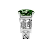 Fancy Green Round Cut Diamond Engagement Ring Set in Silver with Baguette Side Stones and Channel Set Band