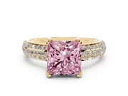 Princess Cut Three Row Pave Engagement Ring Setting for a Fancy Pink Lab-Grown Diamond | Yellow Gold