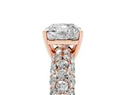 Cushion Cut Multi Row Pave Solitaire Engagement Ring Setting | Domed Shoulders | Rose Gold