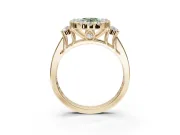 Oval Halo Engagement Ring Setting for a Fancy Green Lab-Grown Diamond | Side Clusters | Yellow Gold