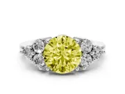 Round Cluster Side Stone Engagement Ring Setting for a Fancy Yellow Lab-Grown Diamond | Platinum