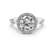 Round Halo Engagement Ring Setting | Pavé Twist Band | White Gold