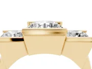 Round Channel-Set Three Stone Engagement Ring Setting | Wide Flat Band | Yellow Gold