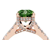 Cushion Cut Hidden Halo Pave Engagement Ring Setting for a Fancy Green Lab-Grown Diamond | Claw Prongs | Rose Gold