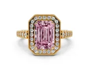Emerald Cut Graduated Milgrain Halo Engagement Ring Setting for a Fancy Pink Lab-Grown Diamond | Yellow Gold
