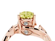 Fancy Yellow Pear Cut Diamond Solitaire Twist Engagement Ring Set in Rose gold with Pavé Leaf Accents