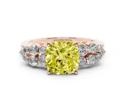Cushion Cut Side Stone Engagement Ring Setting for a Fancy Yellow Lab-Grown Diamond | Shoulder Clusters | Rose Gold