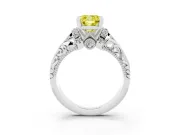 Fancy Yellow Cushion Cut Diamond Filigree Halo Engagement Ring Set in Silver with Prong Setting