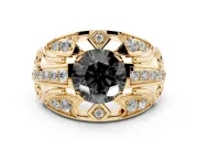 Round Art Deco Graduated Pavé Engagement Ring Setting for a Black Center | Split Shank | Yellow Gold