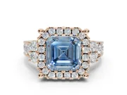 Asscher Cut Halo Engagement Ring Setting for a Fancy Blue Lab-Grown Diamond | Graduated Channel Band | Rose Gold