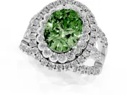 Oval Double Halo Split Shank Engagement Ring Setting for a Fancy Green Lab-Grown Diamond | Pave Strands | Platinum