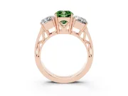 Fancy Green Cushion Cut Diamond Three-Stone Ring Set in Rose gold with Textured Band