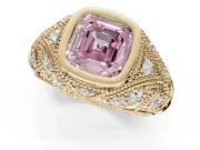 Asscher Cut Vintage Bezel Engagement Ring Setting for a Fancy Pink Lab-Grown Diamond | Yellow Gold